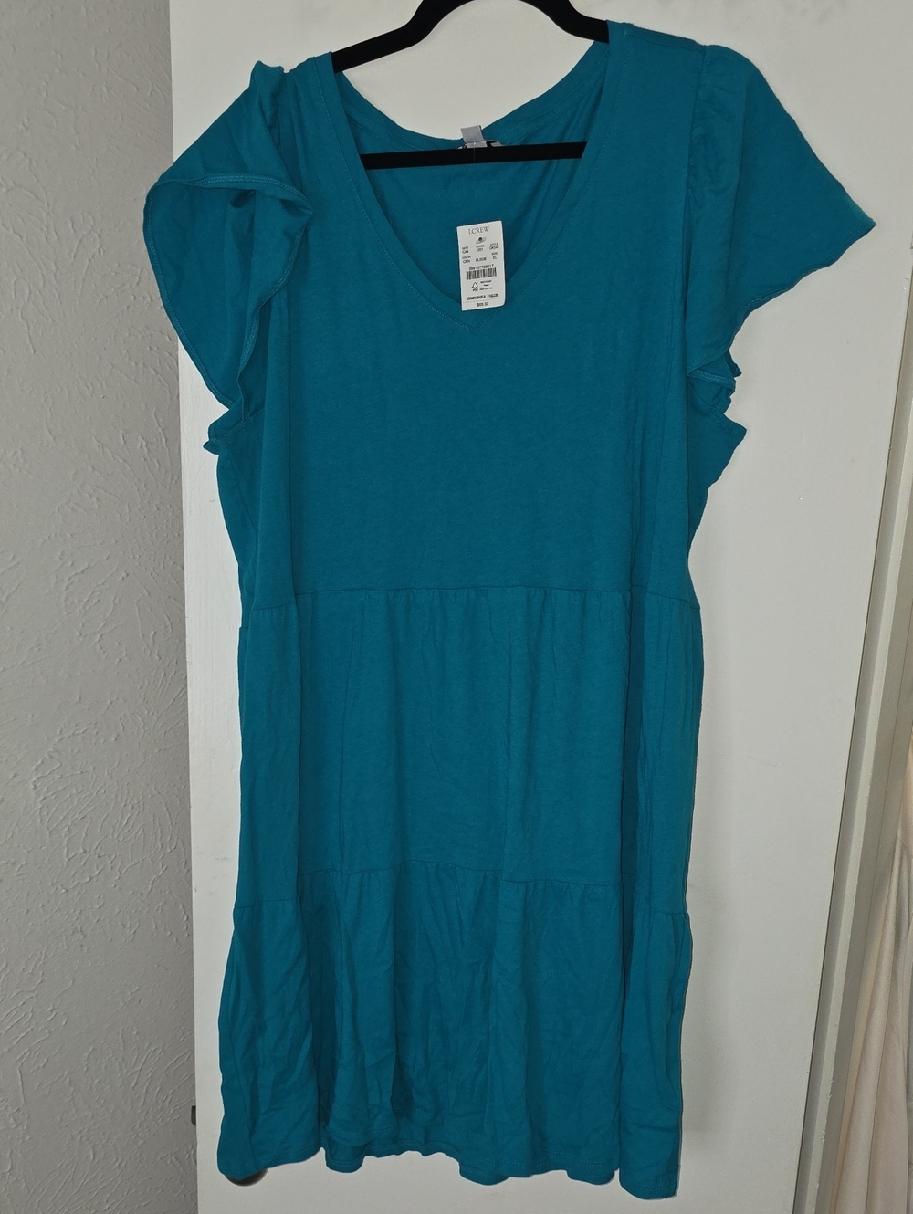 J. Crew Teal Short-Sleeve Tiered Women's Dress